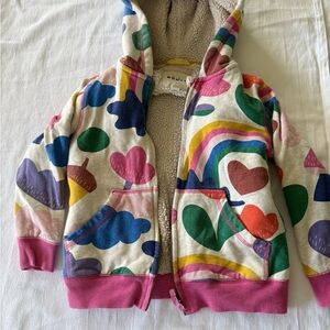 Mini Boden 6-7Y Colorful Heart and Rainbow Hoodie